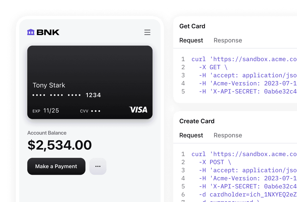 Demo app screen next to API call responses